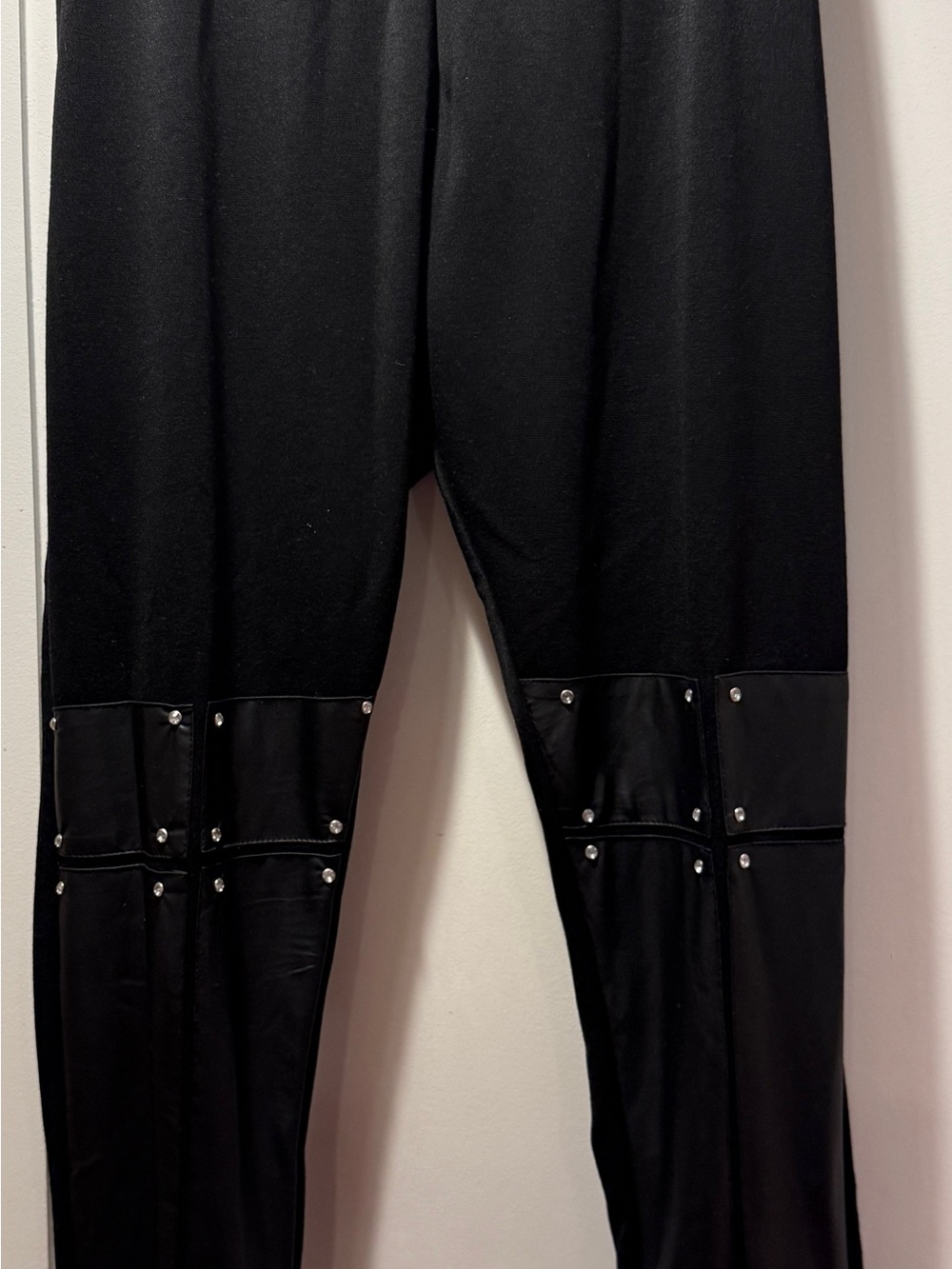 Ashley Stewart Black Leggings with Stud-Accent Panels